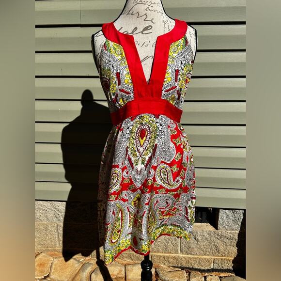 Tibi New York Sz 8 paisley Silk Dress Bright Colors Preppy Designer Resort Party - Picture 2 of 16